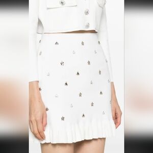 White Embellished Knit Mini Skirt